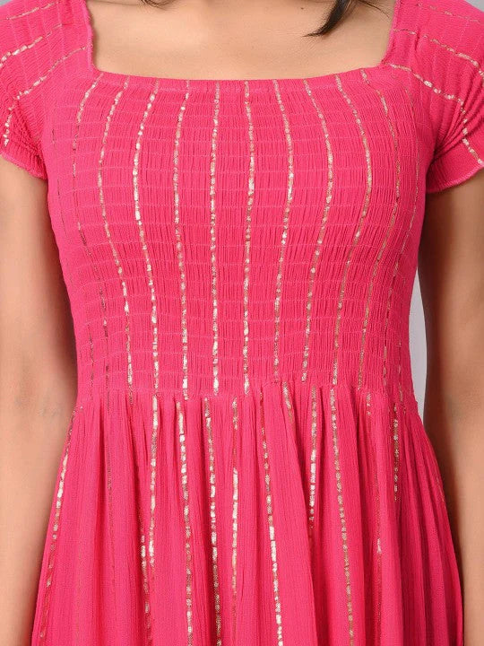 Square Neck Fit & Flared Western Wear Dress