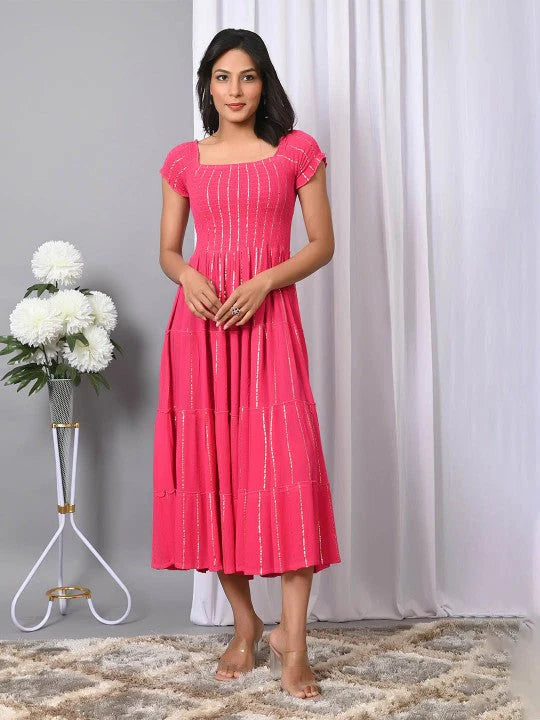 Square Neck Fit & Flared Western Wear Dress