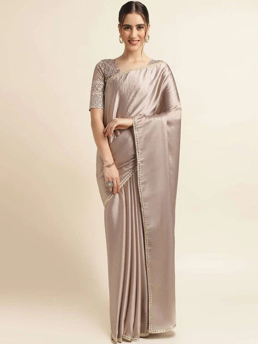 Yellow and silver-toned mysore silk saree