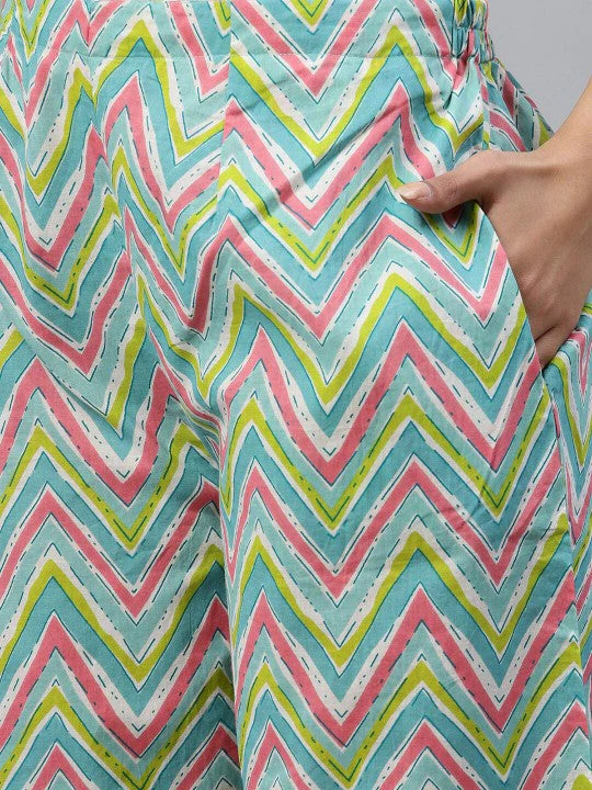 Women Sea Green Floral Printed Kurta with Palazzos & Dupatta